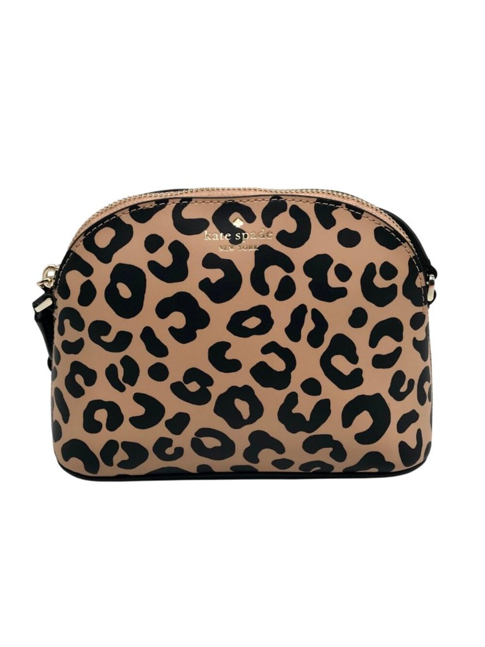 Kate Spade Tan & Black Leather Kali Leopard Print Dome Crossbody